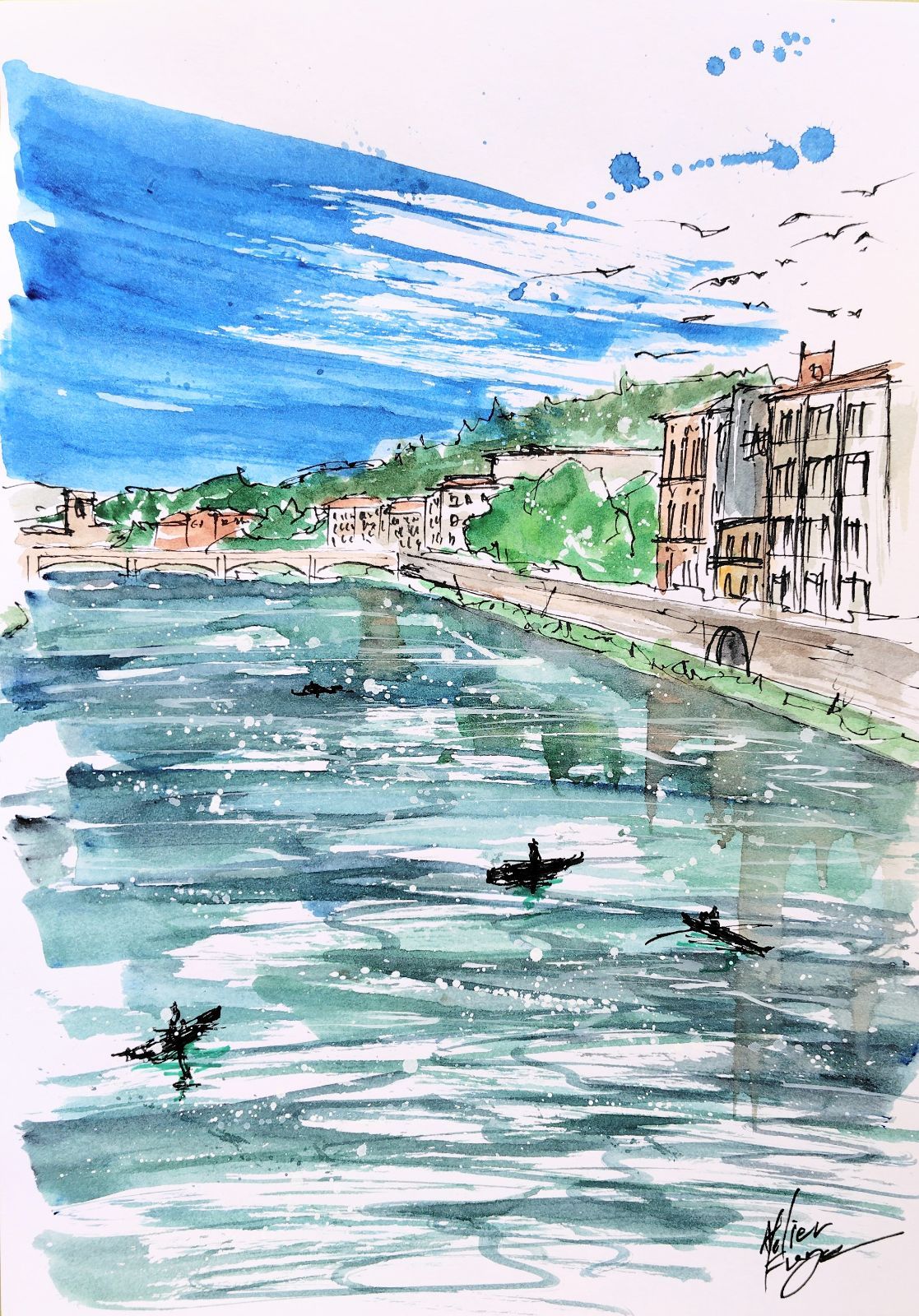 原画#29 フィレンツェ イタリア 風景画 水彩画 ドローイング