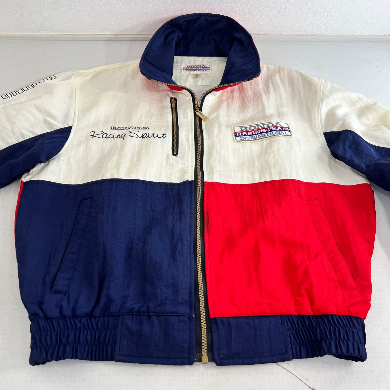 ヴィンテージ　HONDA ホンダ　ナイロンジャケット　ブルー　レーシングチーム ビンテージ70's○HONDAナイロンレーシングジャケットsize M○240901i5