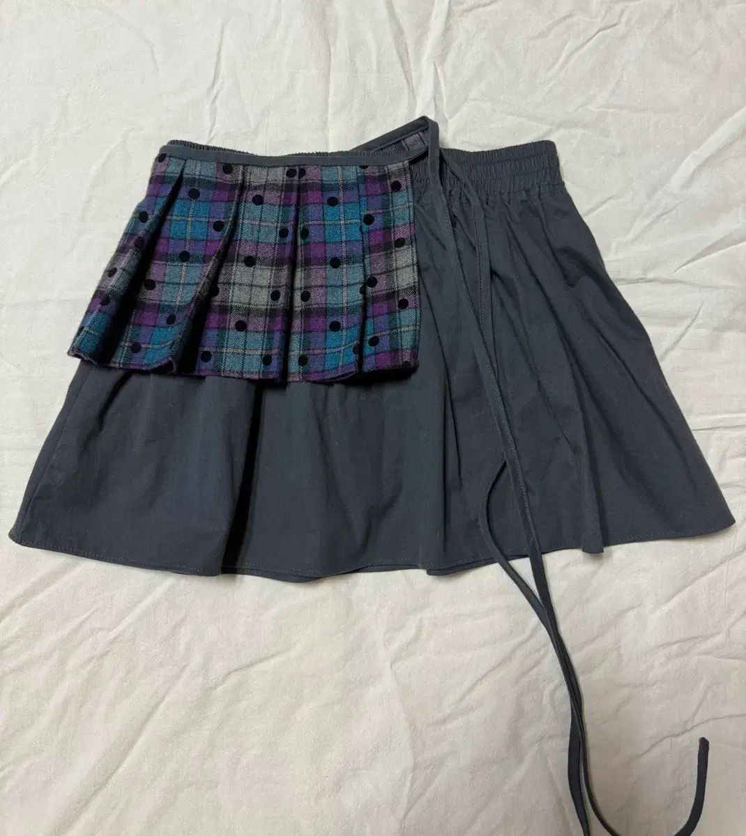 オヘシオ CHECK ツーウェイ ミニスカート レイヤードスカート アッシュ ブルー