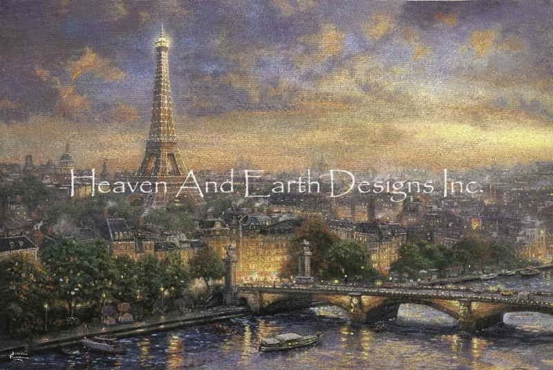 Thomas Kinkade クロスステッチ 図案 刺しゅう チャート 【 Mini Paris City of Love 】 Heaven And Earth Designs 上級者 全面刺し HAED 風景 パリ エッフェル塔 フランス