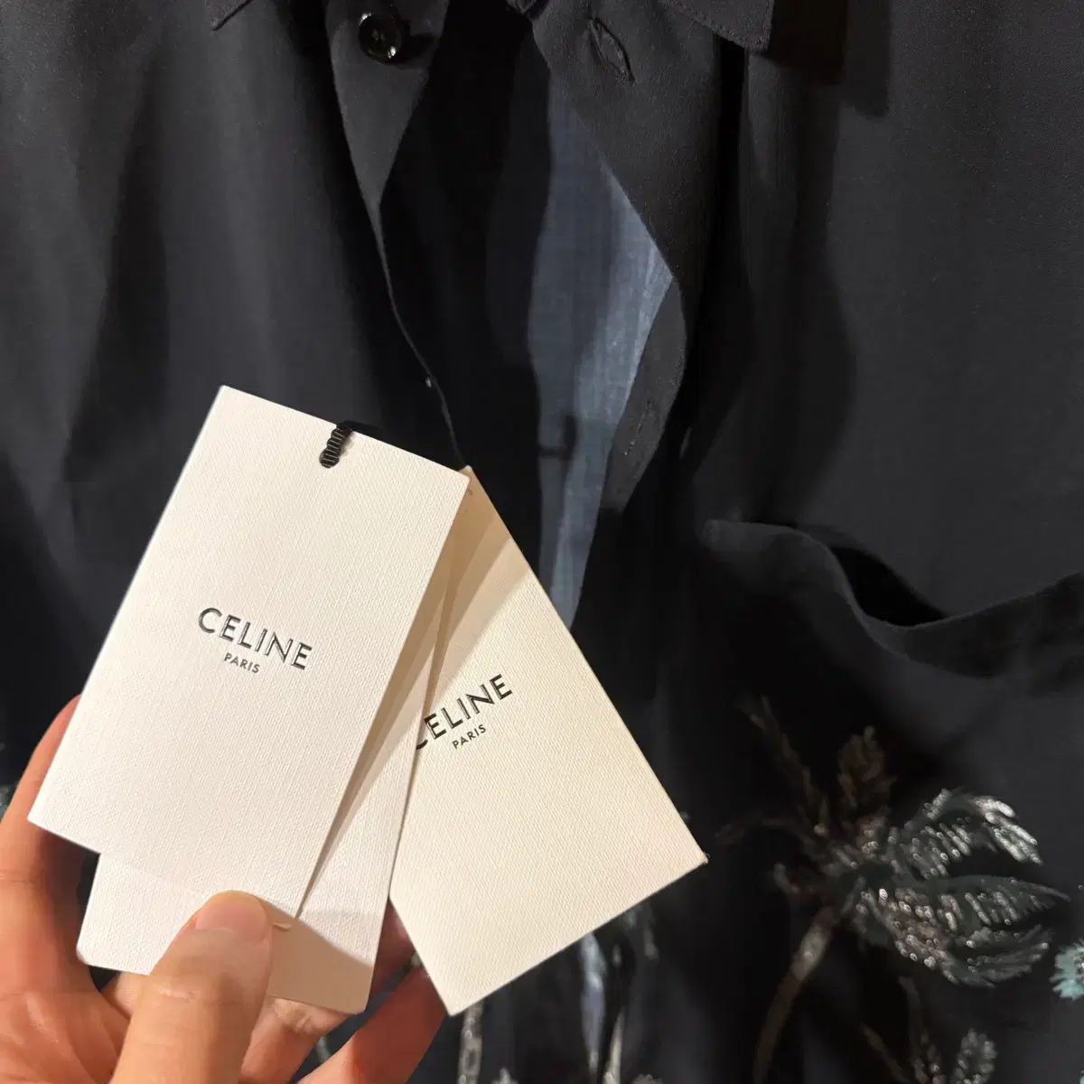 Celine セリーヌ シークイン スパンコール ヤシの木 ハワイアン シャツ