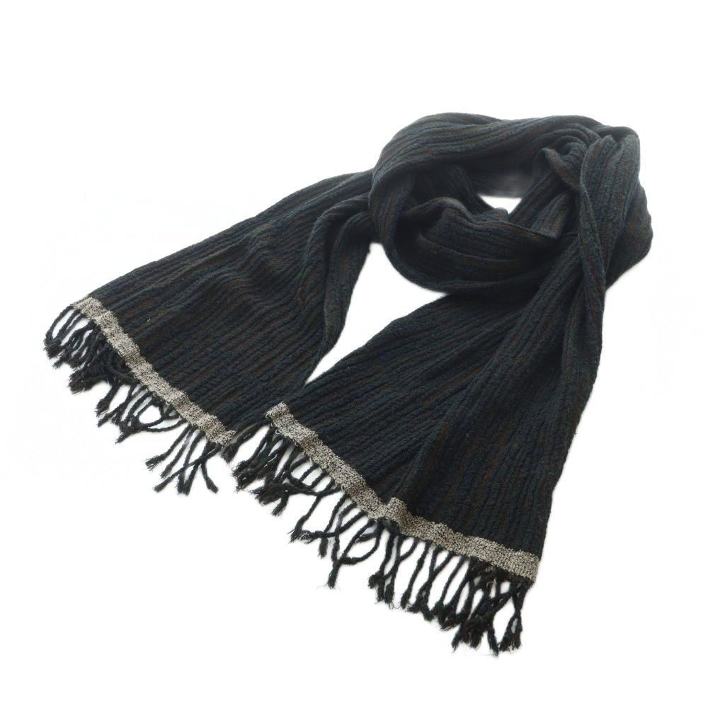 JURGEN LEHL ヨーガンレール マフラー ウール ヨーガンレール JURGEN LEHL マフラー ネイビー ブラウン フリンジ /RI