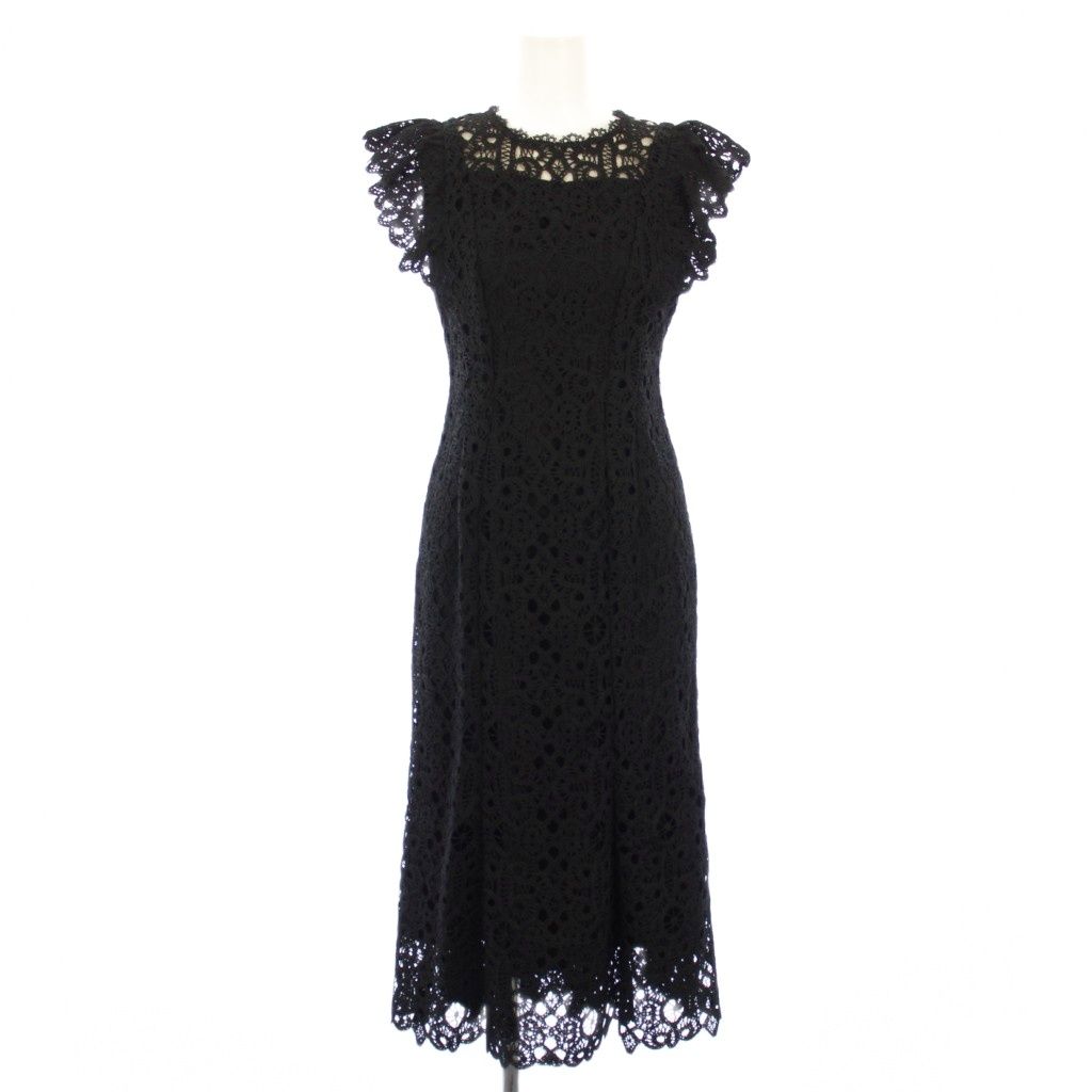 セルフォード CELFORD 22 SS レースマーメイドワンピース フレンチスリーブ ミモレ丈 ロング 36 黒 ブラック TK