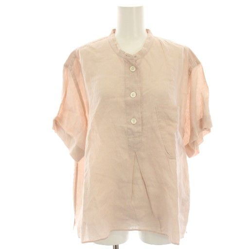 マーガレットハウエル HOWELL 23 SS FINE LINEN カラーレスプルオーバーシャツ ノーカラーシャツ バンドカラーシャツ 麻 リネン 半袖 2 ピンク 578-3152006 |HN