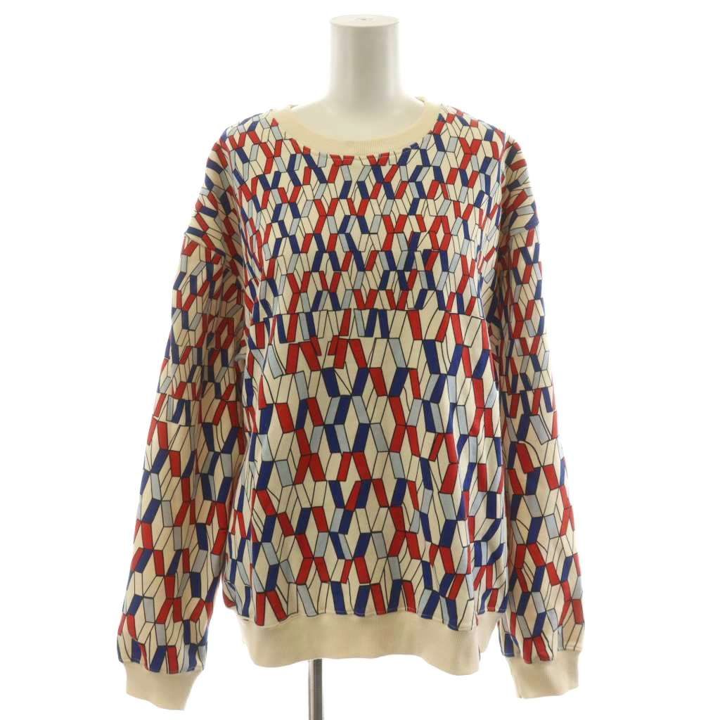 ダブル クロージング ダブスタ セットアップ 上下 2点セット スウェット トレーナー 台形スカート ひざ丈 パネル幾何学 総柄 F 36 アイボリー 赤 レッド 青 ブルー 0208-210-233 0202-211-233 AN 47