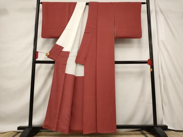 平和屋着物□上質な色無地 紋意匠 紅海老茶色 正絹 逸品 AABD9532st