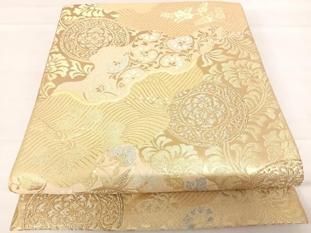 平和屋着物◎六通柄袋帯 道長花鳥文 金銀糸 正絹 逸品 AABD5670yx