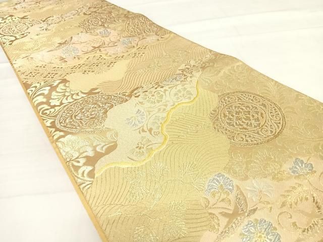 最終値下げ（新品未使用）辻が花と雪輪　正絹六通袋帯　きものやまと謹製 平和屋2□六通柄袋帯 辻が花 道長に千鳥とうさぎ 金銀糸