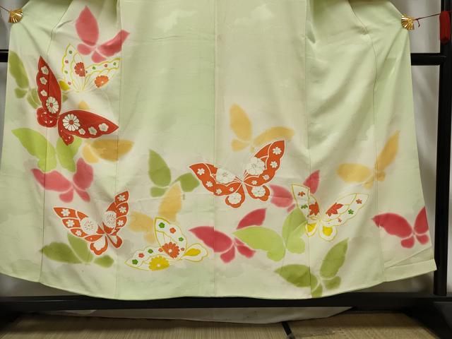 平和屋着物□訪問着 駒刺繍 舞蝶文 地紋起こし 暈し染め 金彩 正絹