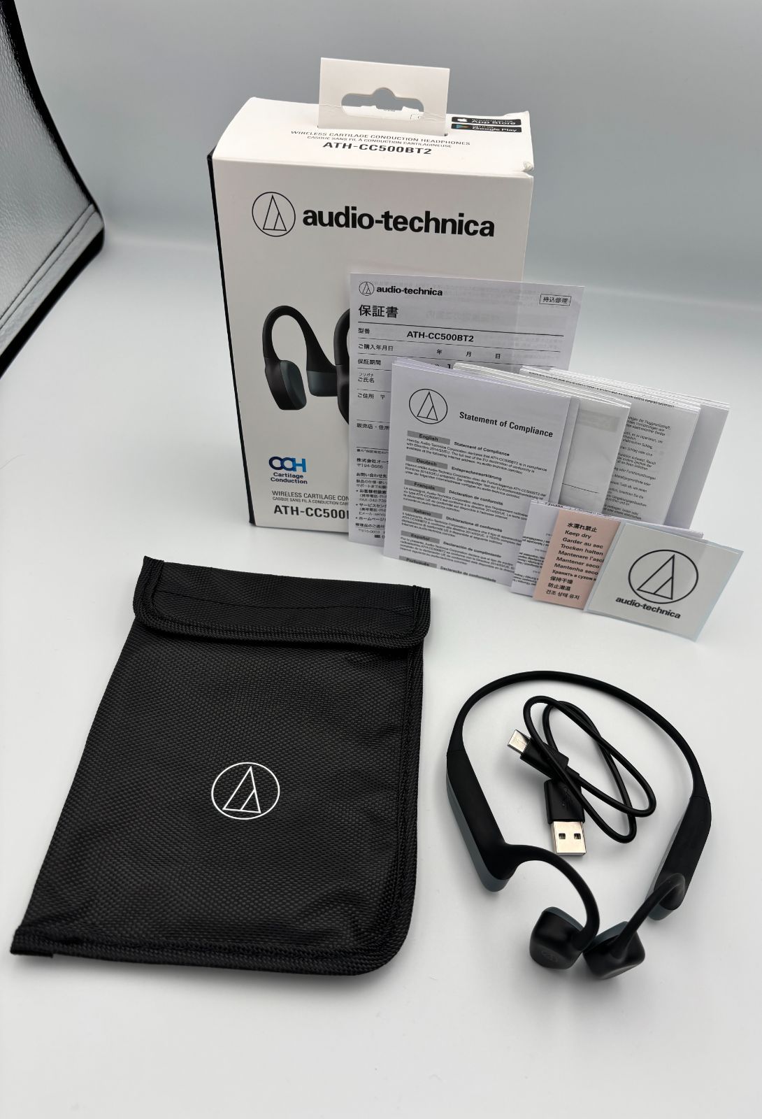 管理番号3322 オーディオテクニカ ATH- E ワイヤレスイヤホン Bluetooth 5.3 軟骨伝導 オープンイヤーヘッドホン ながら聴き LE Audio対応 オリジナルステッカー付き 最大音量アップ マルチポイント対応 ブラック