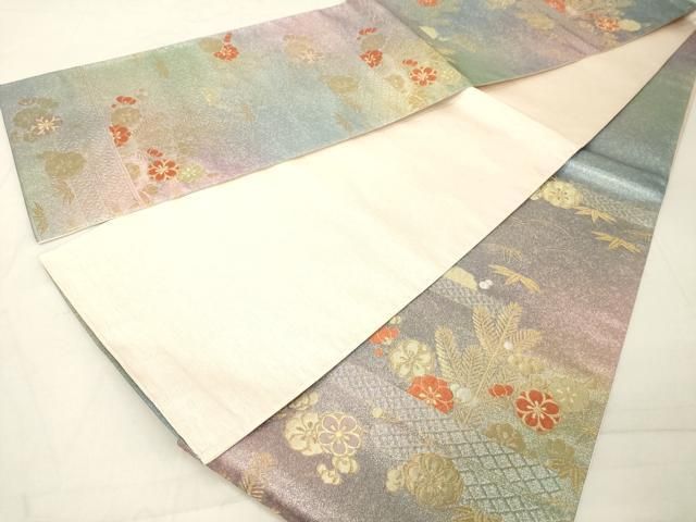 平和屋着物◎両面 六通柄袋帯 エ霞吉祥花文 松竹梅 金銀糸 正絹 逸品