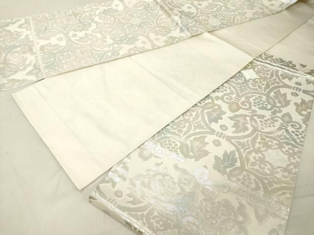 平和屋着物◎六通柄袋帯 正倉院葡萄唐草花文 銀糸 正絹 逸品