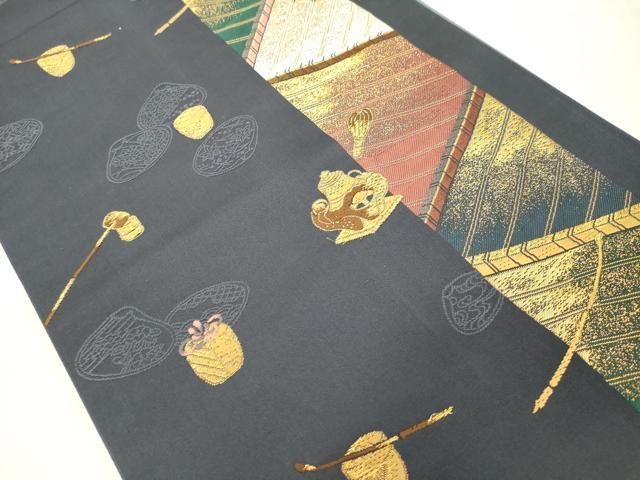 平和屋着物◎六通柄袋帯 唐織 仕覆 陶器 貝合わせ文 金銀糸 正絹 逸品
