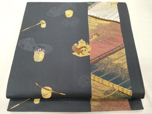 平和屋着物◎六通柄袋帯 唐織 仕覆 陶器 貝合わせ文 金銀糸 正絹 逸品