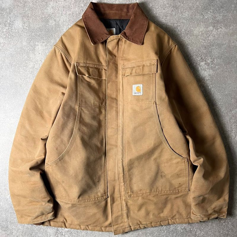 60s カーハート ブラウン ダック ライナー コート USA製 46 古着 80s USA製 Carhartt 裏ボア ダークブラウン ダック ワーク