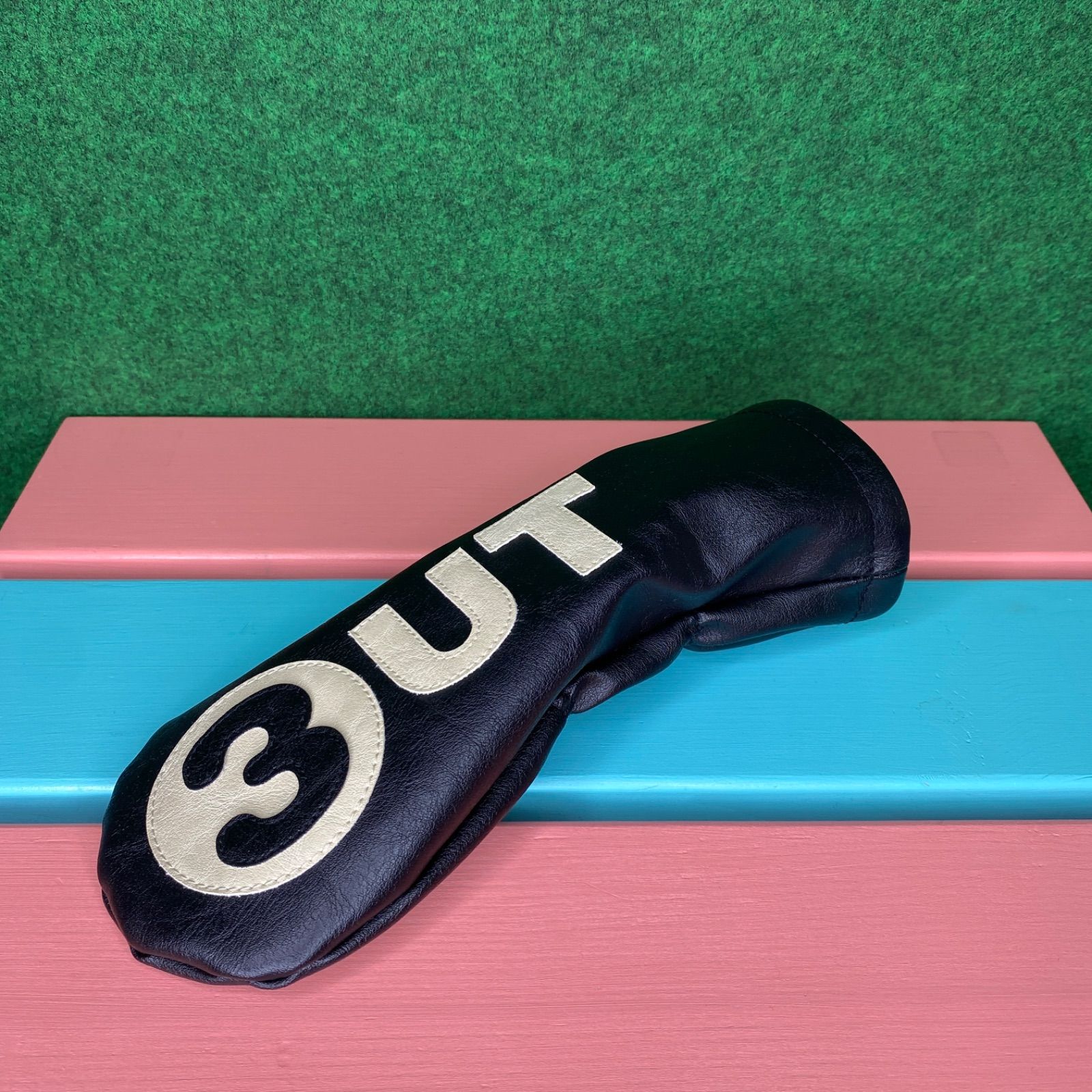ハンドメイド 3 UT 4 5 本革調フェイクレザー レザーブラック 丸パーツ付 ゴルフクラブ用ヘッドカバー 合皮