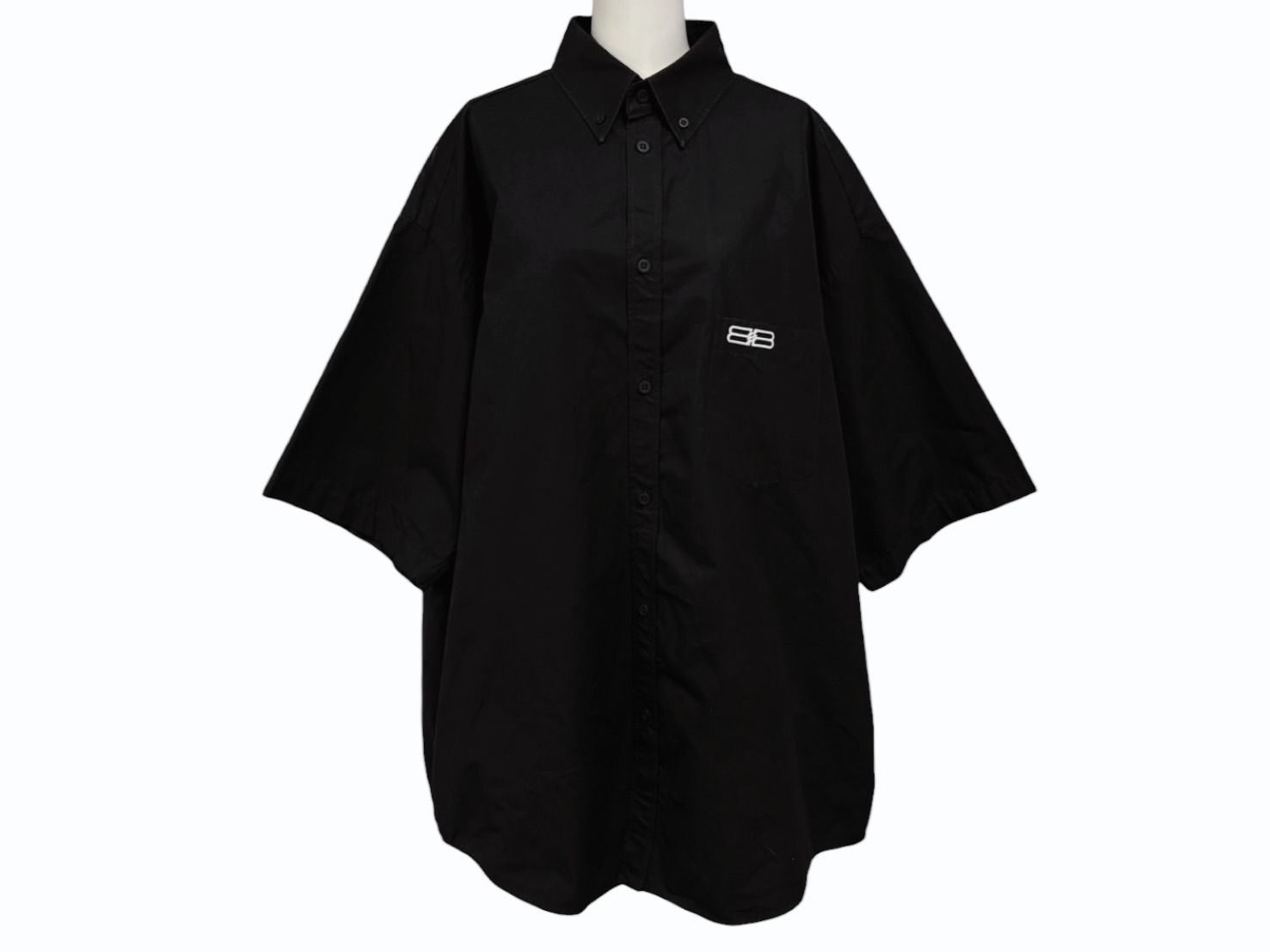 バレンシアガ 22 SS 半袖ボタンダウンシャツ 699057 サイズ38 ブラック 刺繍 4 b 008756