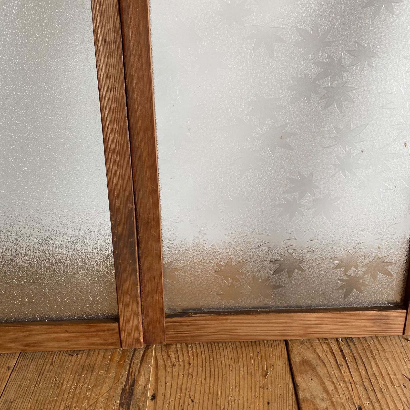 4枚セット アンティーク 木枠 ガラス 建具 モールガラス すりガラス