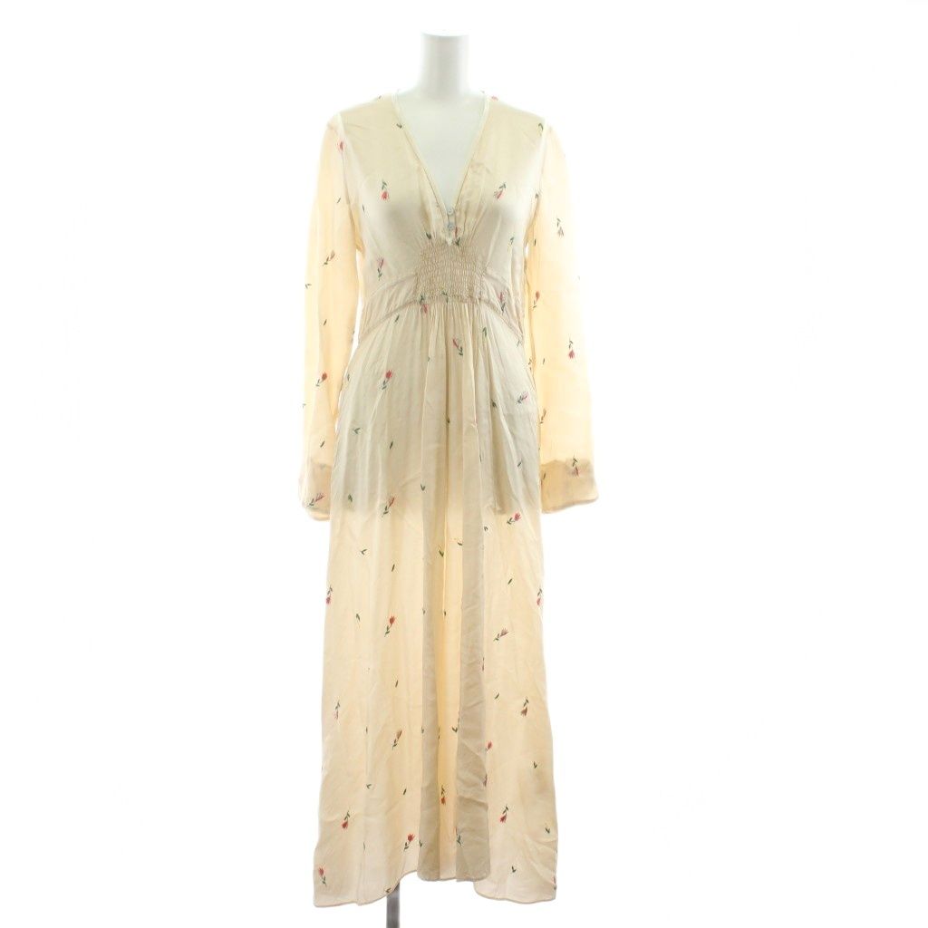 フォルテフォルテ FORTE IL RICAMO DRESS ワンピース フ ロング マキシ 長袖 Vネック 花刺繍 0 ベージュ KU BM