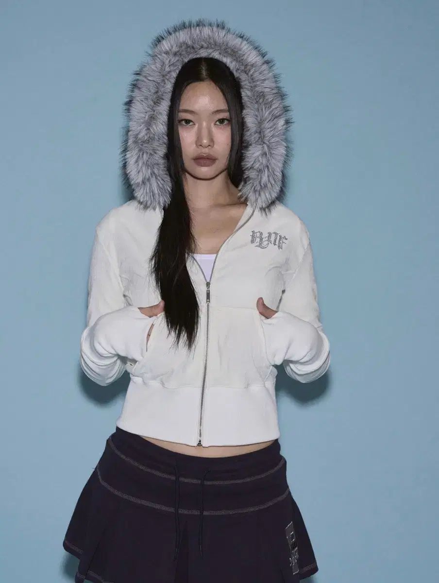 プリーズノーフォロー マリ ファー フード 白