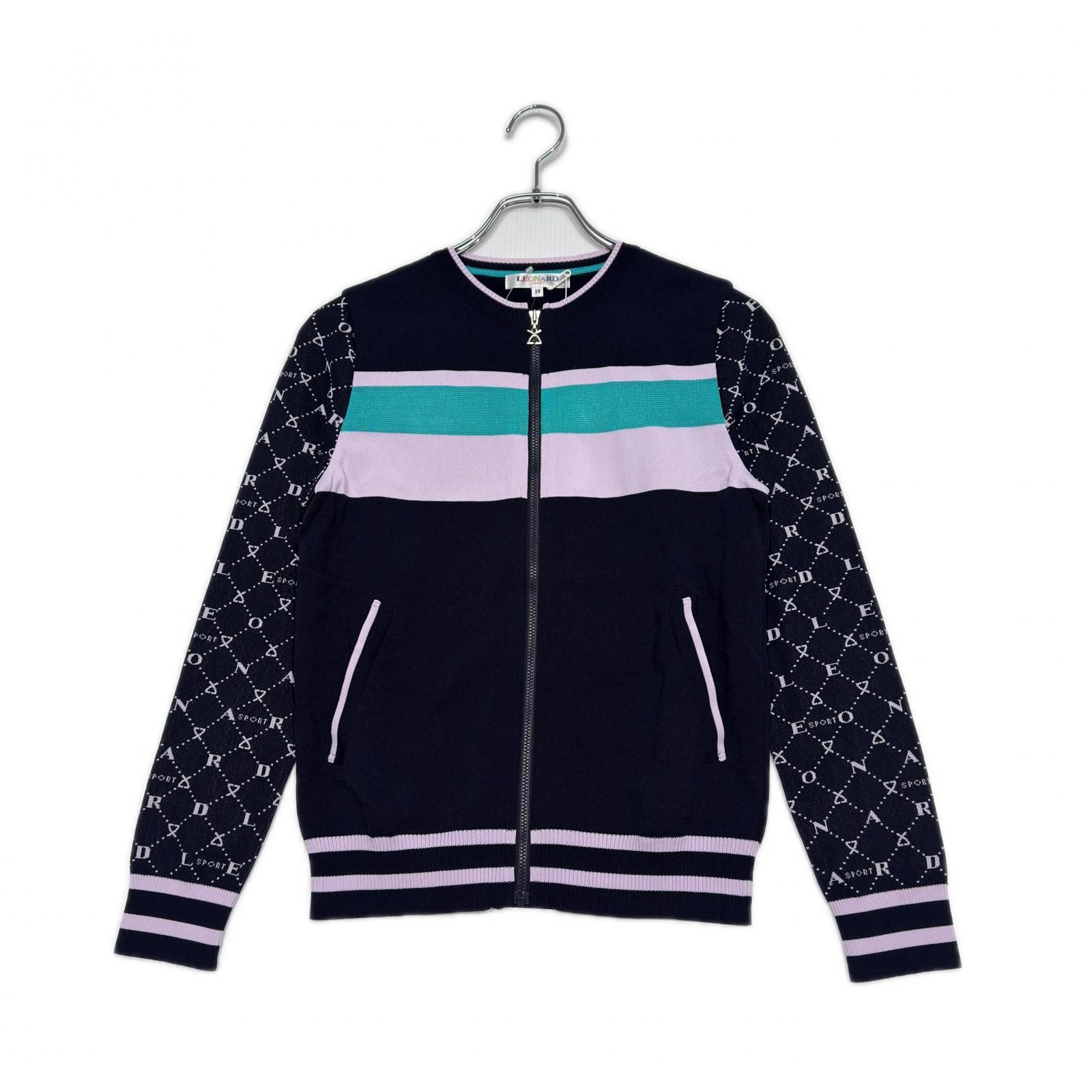 レディース レオナール LEONARD ニットアウター 38 M 紺 長袖 フルジップ 薄手