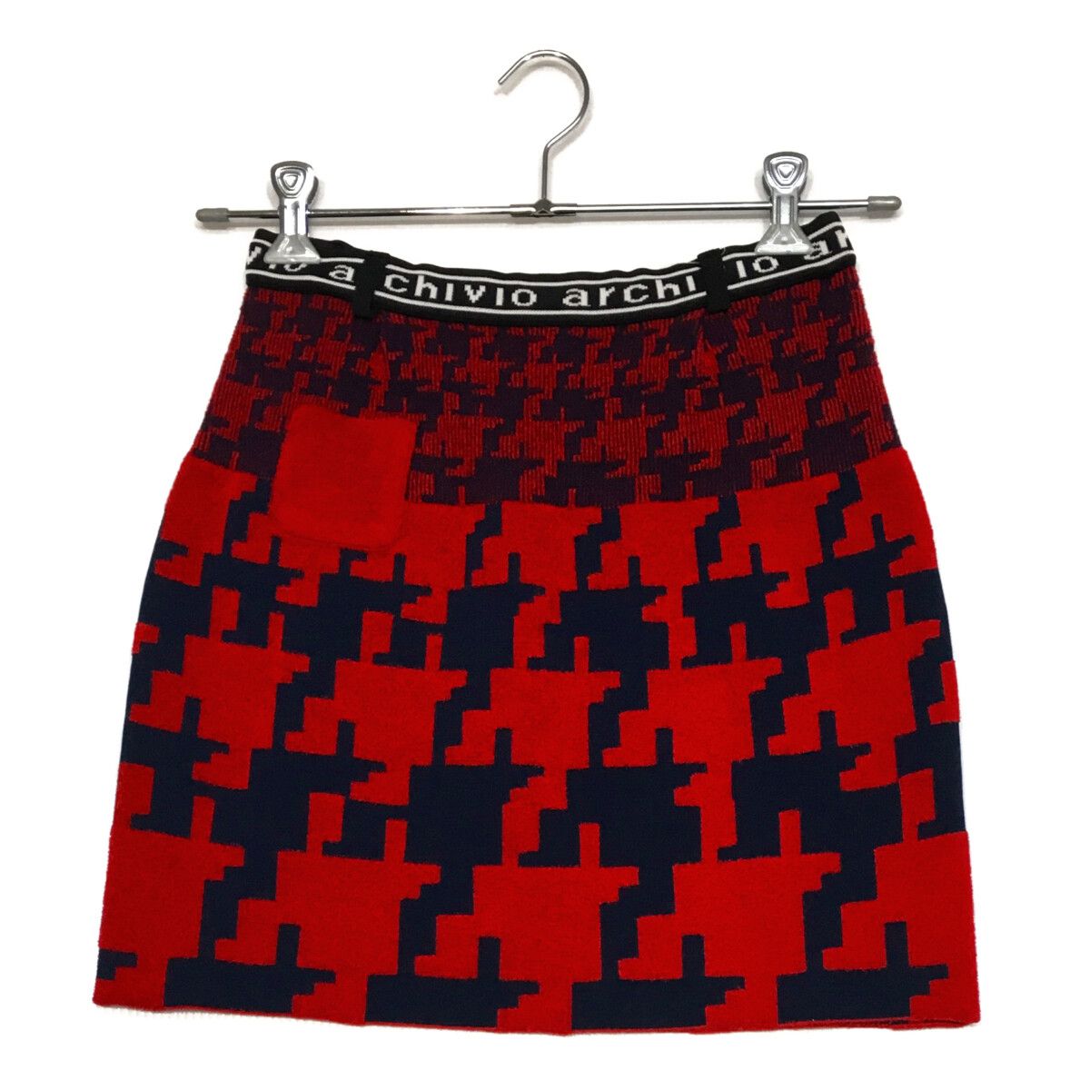 レディース アルチビオ archivio スカート 38 M 赤 紺 ニット 千鳥柄