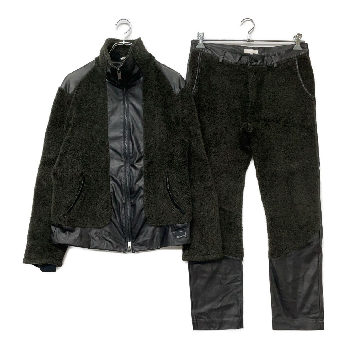 メンズ ロックデュード ROCK DUDE セットアップ 2 M 3 L グレー系 上下サイズ違い ボア フェイクレザー