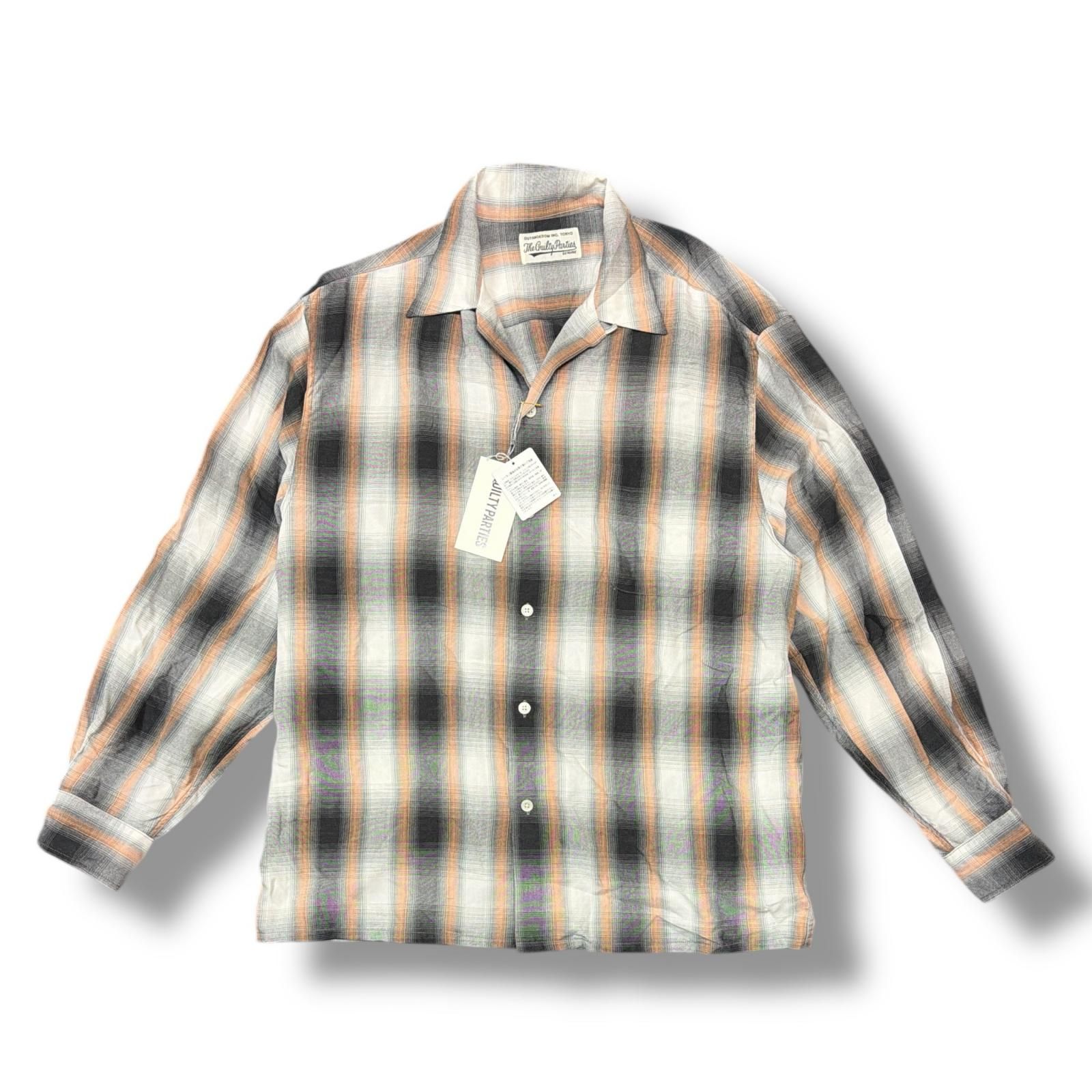 参考上代30800円 WACKO MARIA 22 SS OMBRAY CHECK OPEN COLLAR SHIRT L|S オンブレチェックオープンカラーシャツ ワコマリア SS-WMS-OC 16 オレンジ XL 3203 M