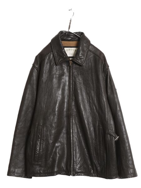 な ! 00 s オービス 本革 レザー スポーツ ジャケット メンズ L 革ジャン フルジップ ジャンパー ブルゾン シングル ライダース 濃茶