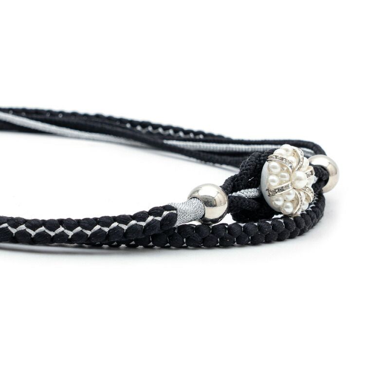 帯締め 振袖用 ♥ 正絹 黒 ブラック 成人式 絹 振袖 おしゃれ 着物 帯〆 銀糸 f-obijime-00062