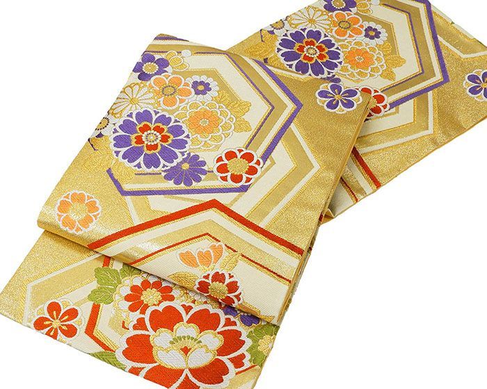 袋帯 仕立て上がり 西陣 大光謹製 亀甲 四季花 仕立済 成人式 卒業式 パーティー 振袖 g 2959