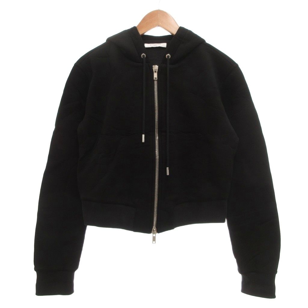 ジバンシィ GIVENCHY パーカー フーディー M ジップアップ ダンボールニット ショート丈 黒 ブラック NU