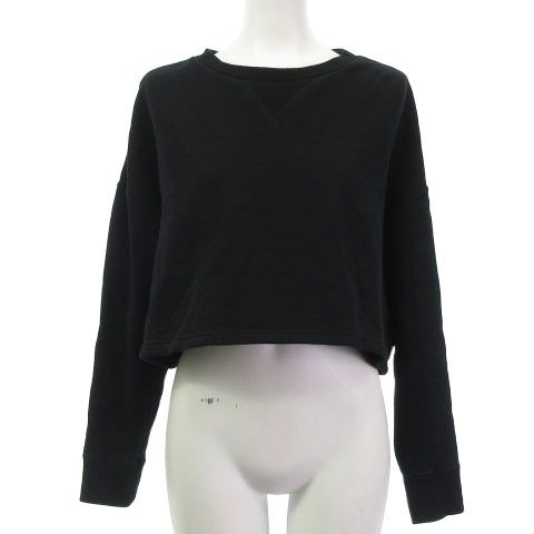 ティージャパン T japan スウェット トレーナー 裏起毛 クロップド丈 黒 ブラック フリーサイズ