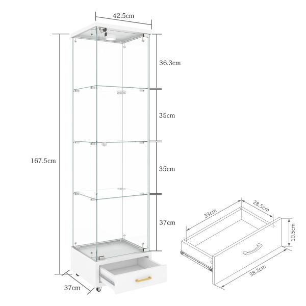 コレクションケース コレクションシェルフ 1ドア4段 ガラスディスプレイキャビネット LEDリモコン付き キャスター付き 鍵付き 強化ガラス ガラスケース 爆買