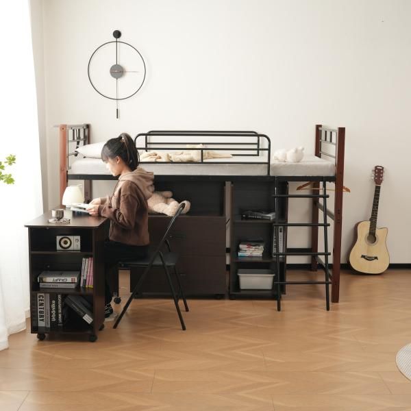 システムベッド 4点セット ロフトベッド デスク 収納ラック シェルフ 高さ130cm ロフトベッド 宮 コンセント 省スペース スチール 耐震 ベッド パイプ 金属 4点セット システムベッド ロフトベッド ミドルベッド 一人暮らし レース