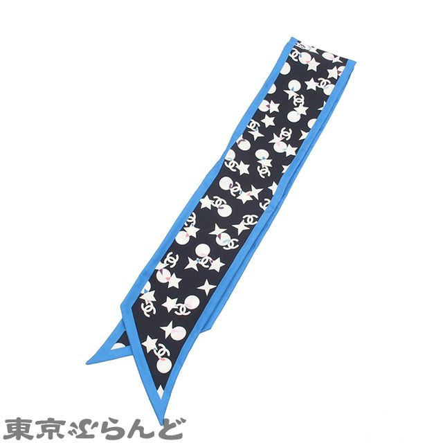 シャネル CHANEL シュシュ ツイリースカーフ セット シルク ココマーク スター ブラックxブルーxホワイト×マルチ 22 C ファッション雑貨
