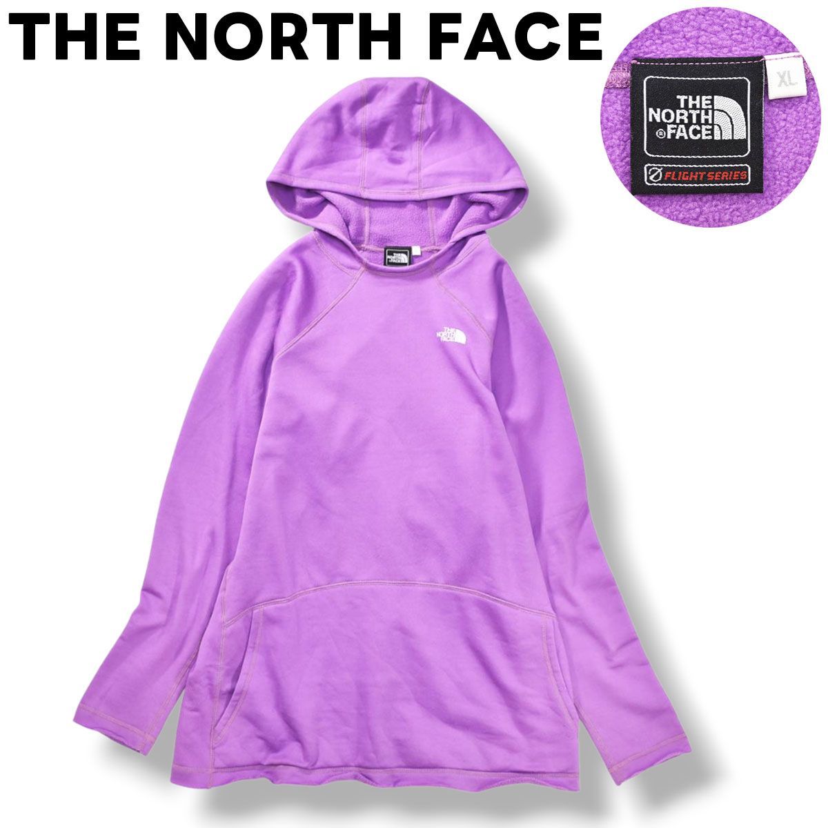 ゴールドウィン製 ノースフェイス THE NORTH FACE フライトシリーズ FLIGHT SERIES パーカー トレーナー ジャージ ラグランスリーブ 裏起毛 ロゴ プリント XL パープル アウトドア レディース ♪
