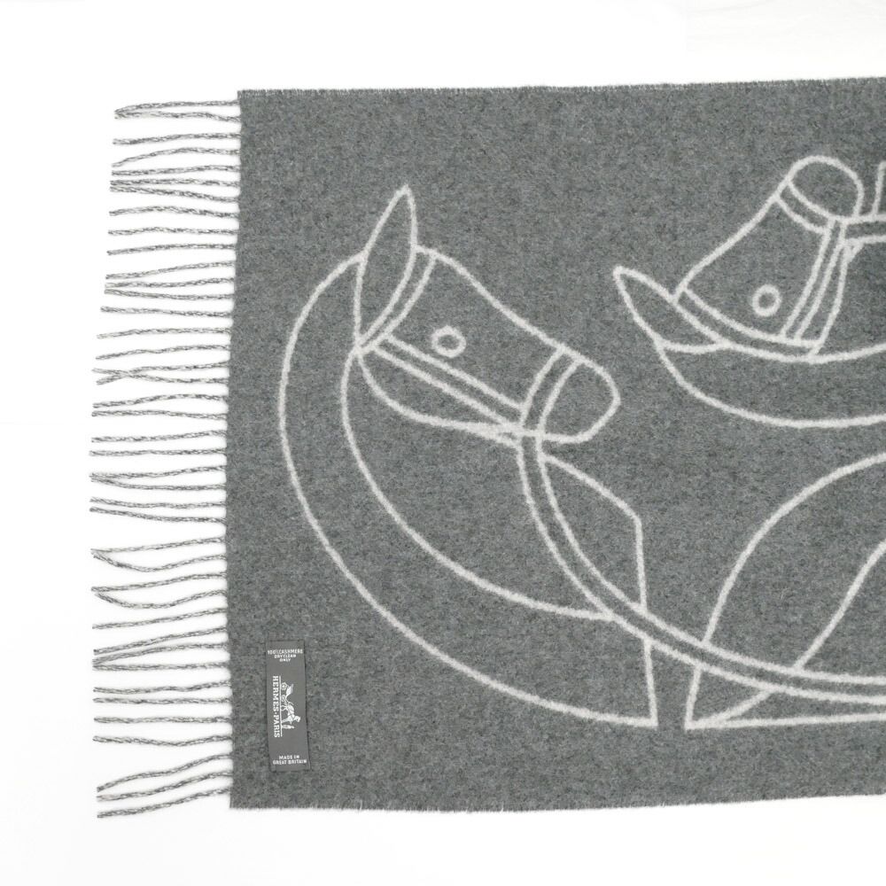 名東】エルメス マフラー アントルラック エケストル グレー カシミヤ