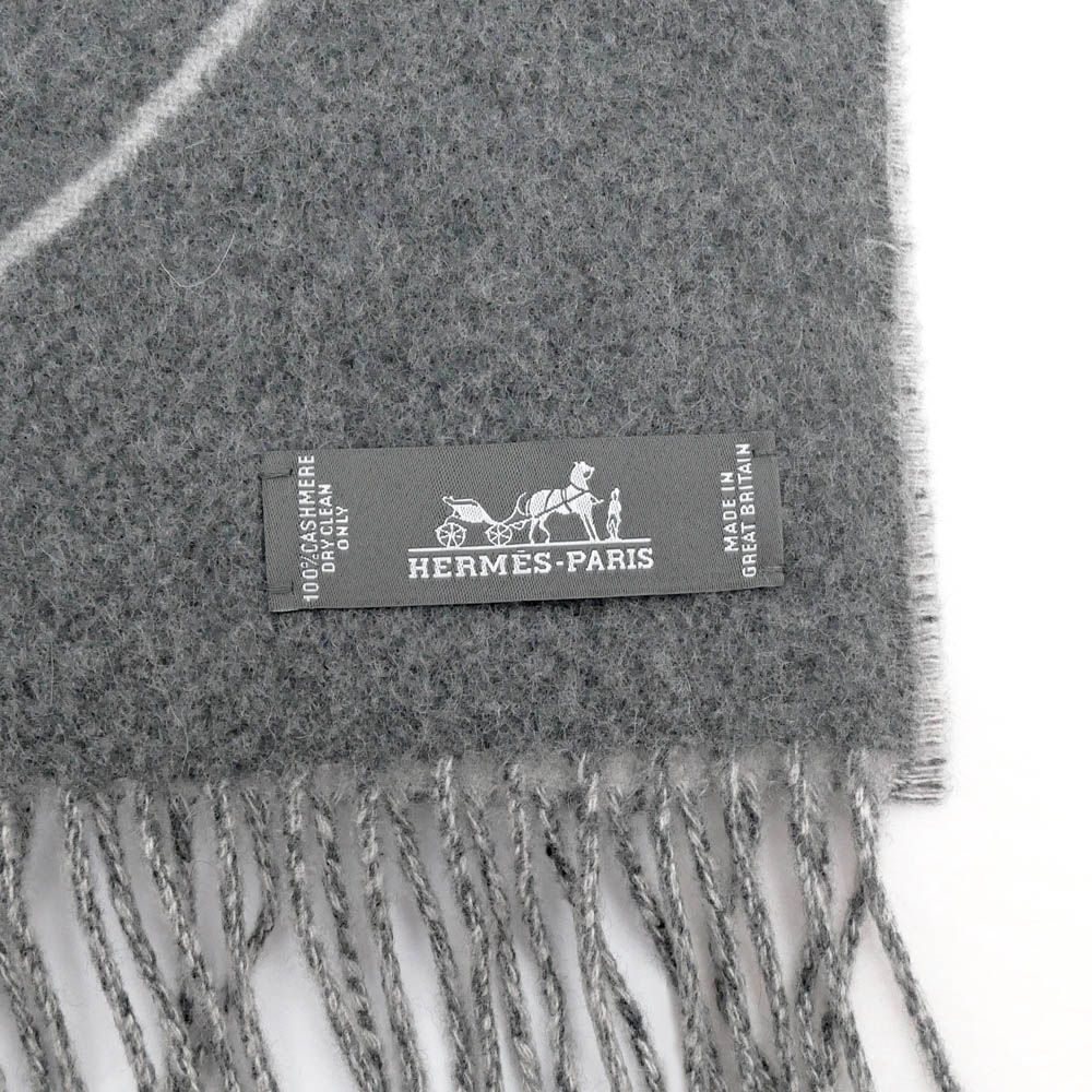 名東】エルメス マフラー アントルラック エケストル グレー カシミヤ