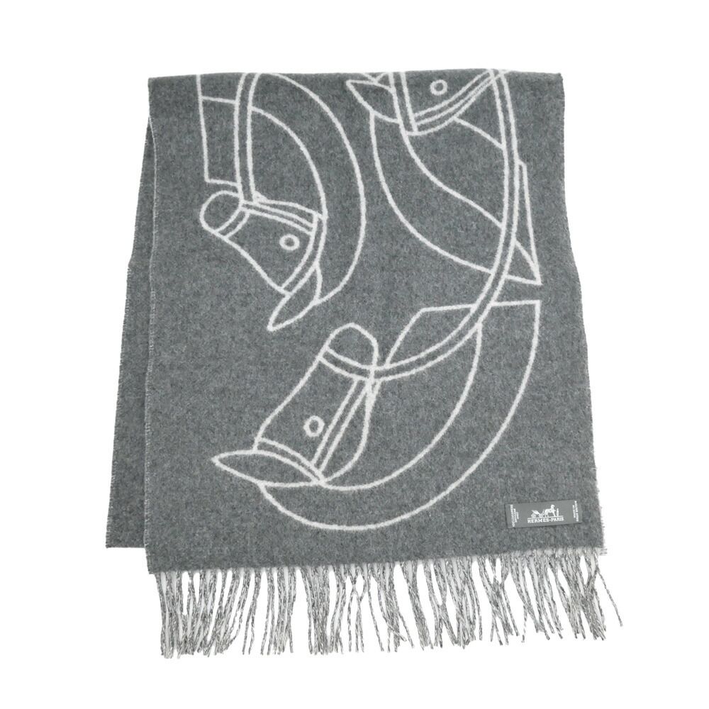 名東】エルメス マフラー アントルラック エケストル グレー カシミヤ