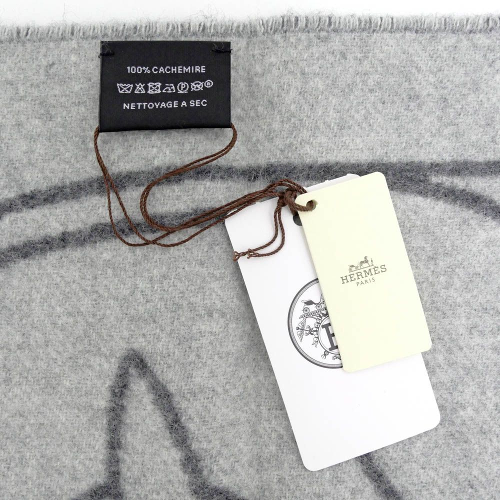 名東】エルメス マフラー アントルラック エケストル グレー カシミヤ 名東】エルメス マフラー アントルラック エケストル グレー カシミヤ