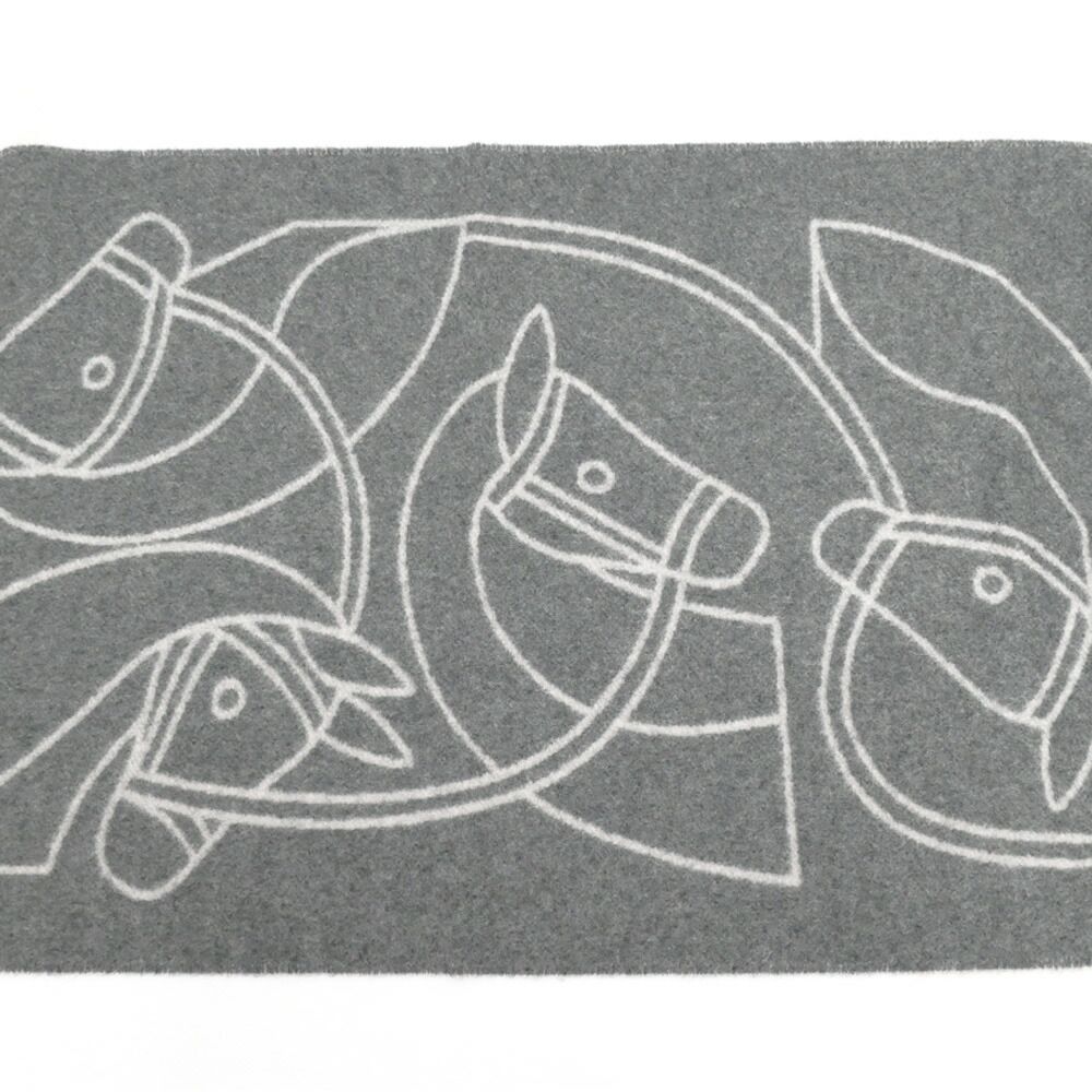 名東】エルメス マフラー アントルラック エケストル グレー カシミヤ