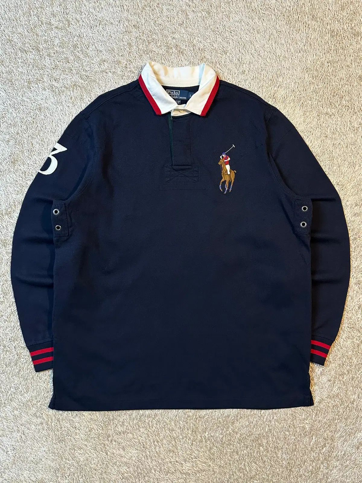 L ポロ ラルフローレン マルチ ビックポニー PK ラグビーシャツ ネイビー