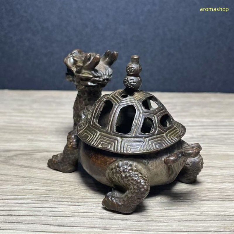 新品・未使用】 金属 古銅彫 瑞獣 金 銅器 竜亀香炉 透かし 瓢箪蓋香炉
