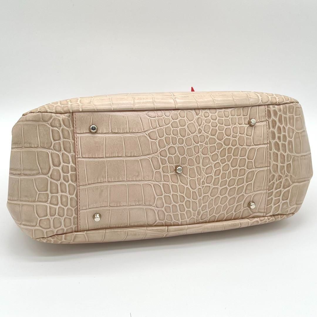 良品】FURLA ハンドバッグ クロコ型押し フォーマル シンプル ベージュ