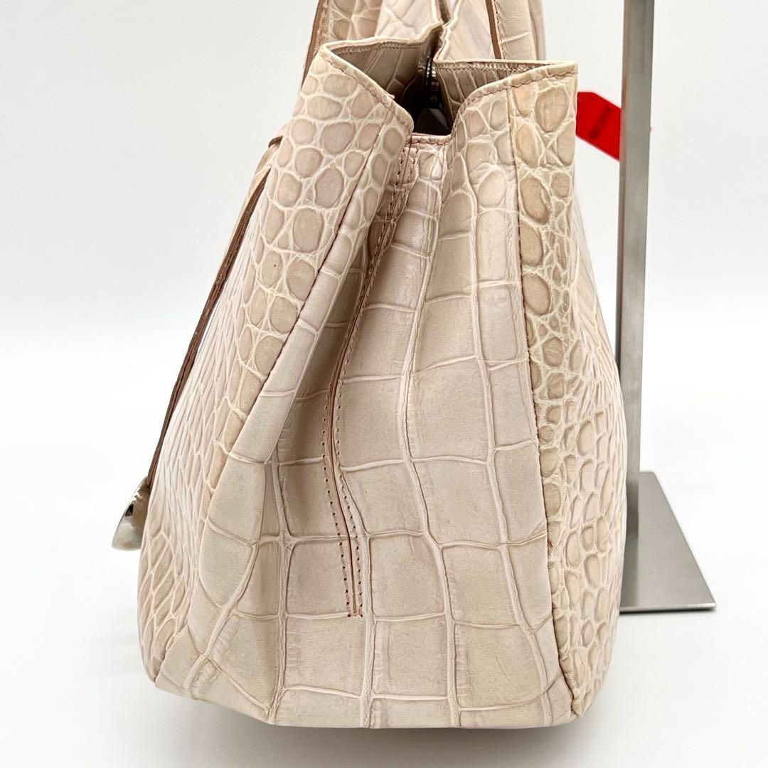 良品】FURLA ハンドバッグ クロコ型押し フォーマル シンプル ベージュ