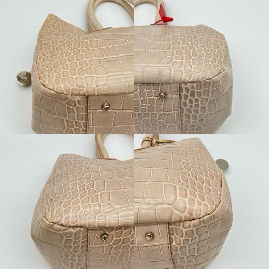 FURLA クロコ型押し ハンドバッグ ベージュ 良品】FURLA ハンドバッグ クロコ型押し フォーマル シンプル ベージュ