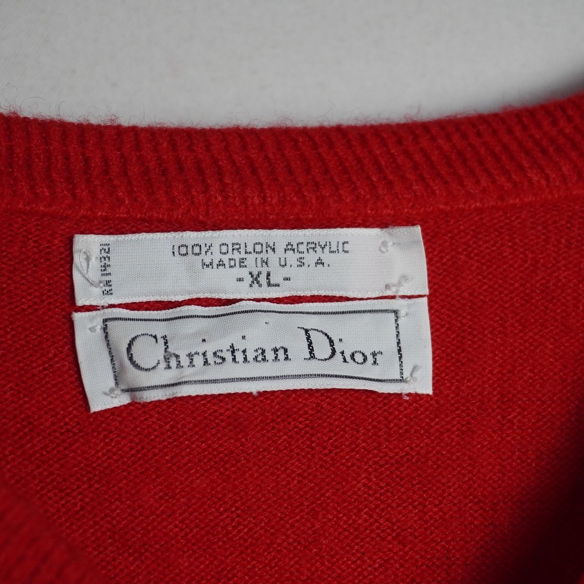 極美品◎クリスチャンディオール 長袖ニット デカロゴ刺繍 ウール レッド L位 極美品◎クリスチャンディオール 長袖ニット デカロゴ刺繍 ウール