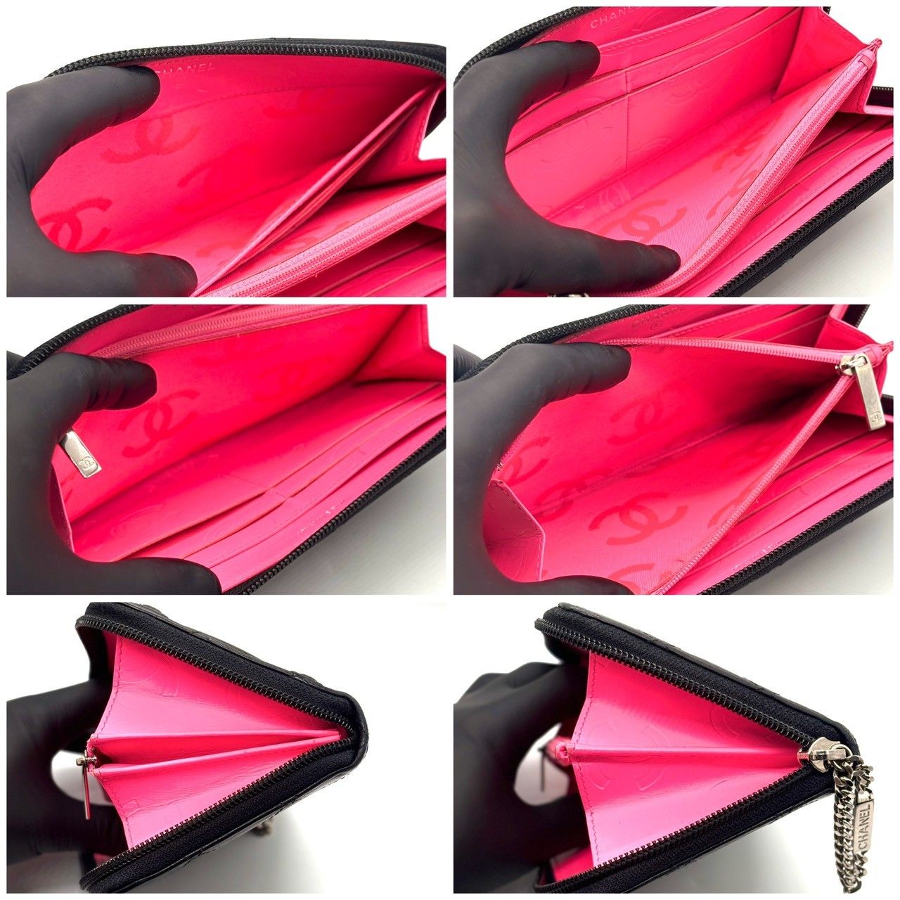 黒に潜む大人ピンク】 CHANEL シャネル ラウンドファスナー 長財布