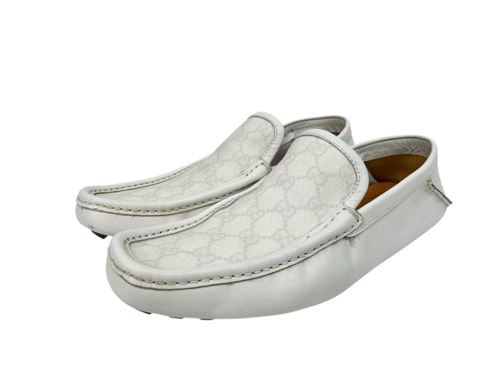 GUCCI グッチ GGシマ モノグラム レザー ドライビングシューズ スリッポン 153991 8.5 ホワイト メンズ 028
